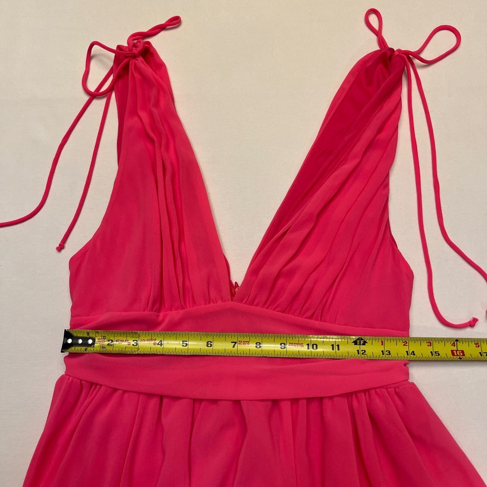 Lucy In The Sky Los Angeles Hot Pink Tie Shoulder Deep V Mini Dress Size L - Picture 5 of 9